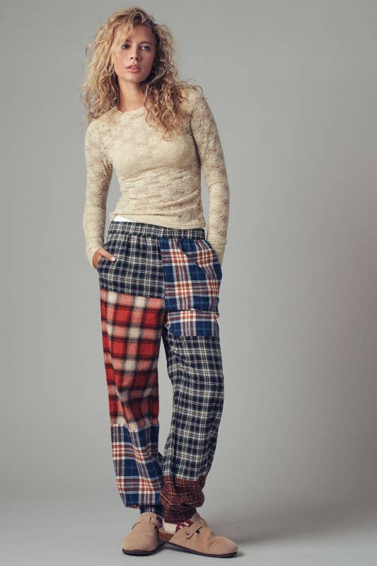 Mixed Plaid Patchwork Boho Jogger Pants