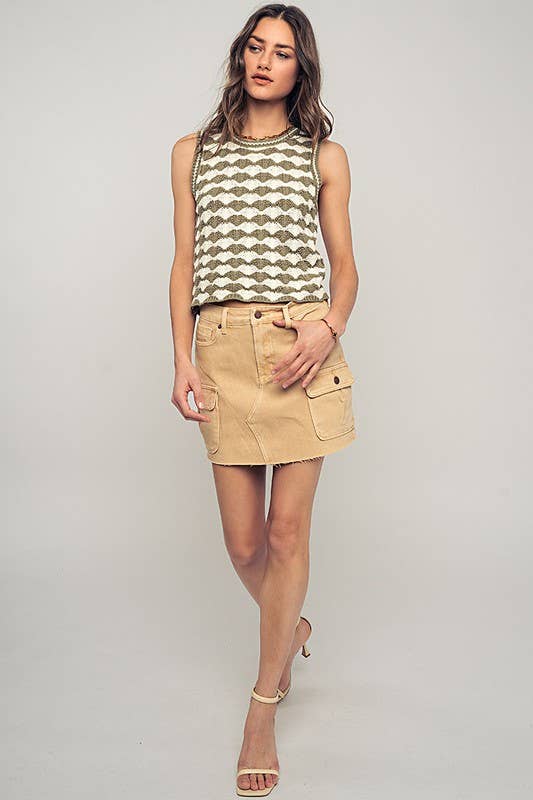 Scallop Crochet Contrast Trim Crewneck Tank Top