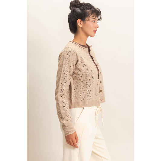 Pointelle Knit Button Front Cardigan