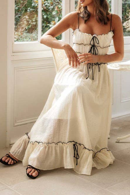 SPECIAL - Spaghetti strap strappy bow tie swing maxi sun dress