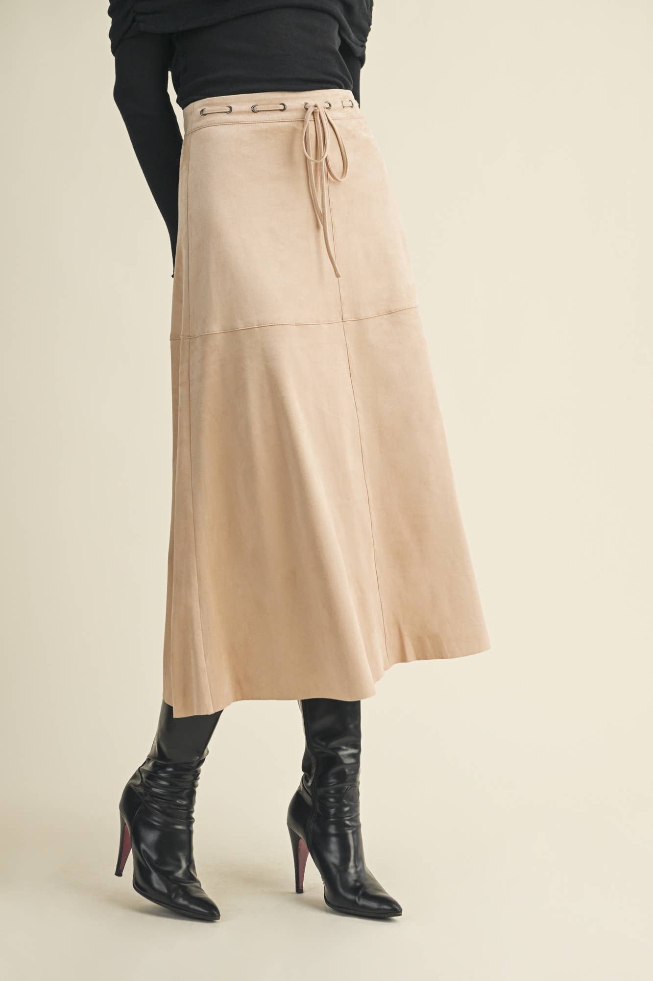 DRAWSTRING SUEDE A-LINE SKIRT