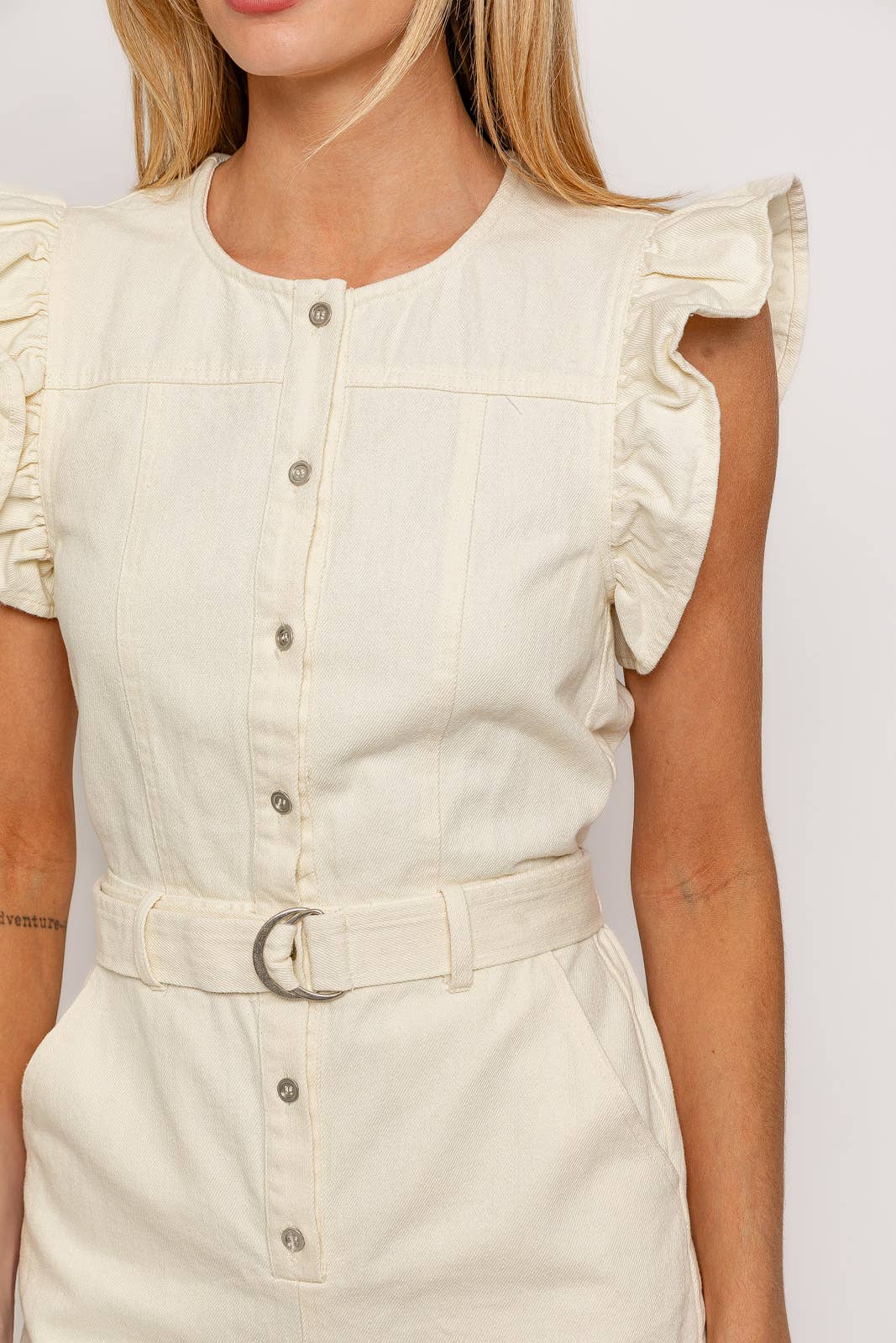 TWILL BUTTON DOWN ROMPER