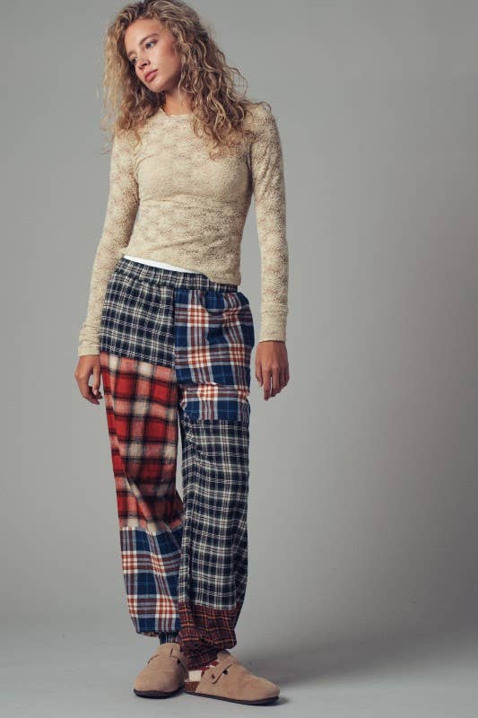 Mixed Plaid Patchwork Boho Jogger Pants