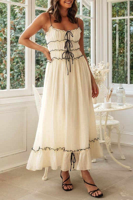 Maxi Sundress with Contrast Bow Tie Detail & Spaghetti Straps
