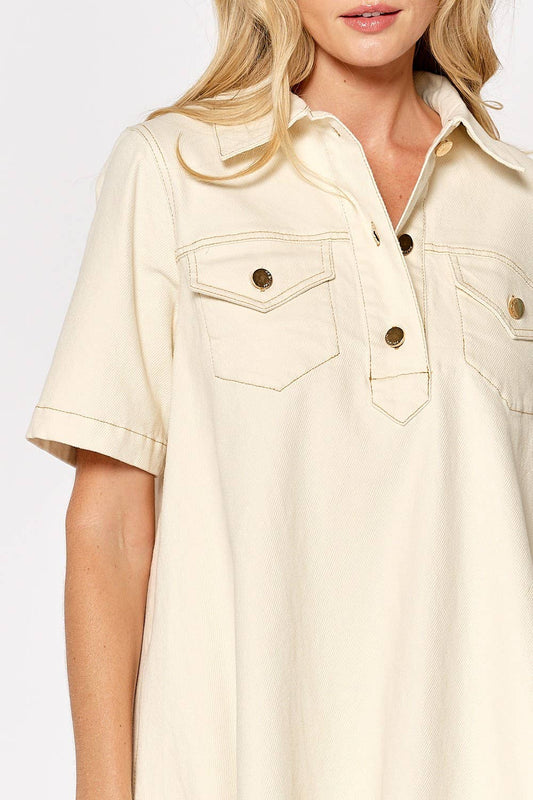 LAST CHANCE - SHORT SLEEVE BUTTON DOWN SHIRT DRESS - Size Small