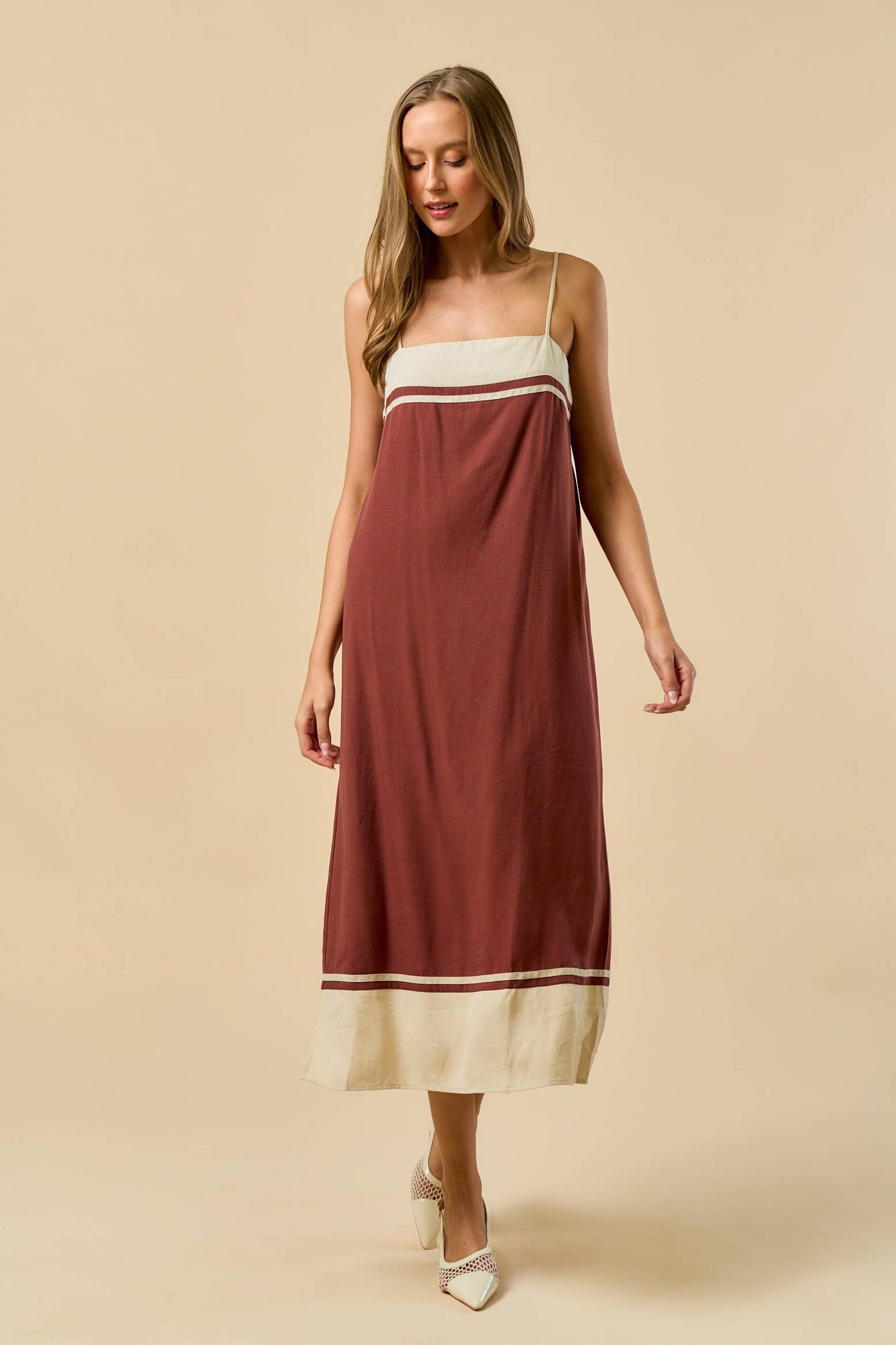 ILD4630 CONTRAST STRIPED MIDI DRESS