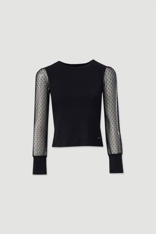 Mesh Top with Tulle Sleeves