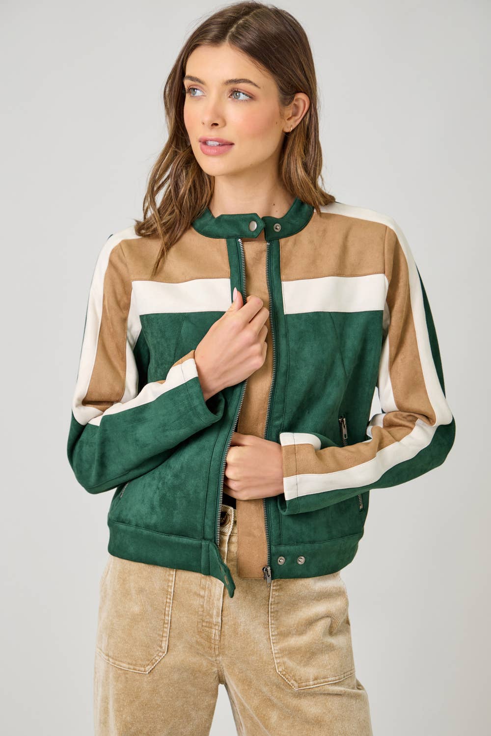 LAST CHANCE - Color Blocked Moto Jacket -size L