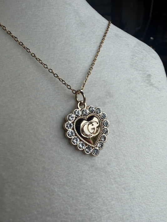 Upcycled Gucci Bling Heart Pendant Necklace #153 - Bling Heart