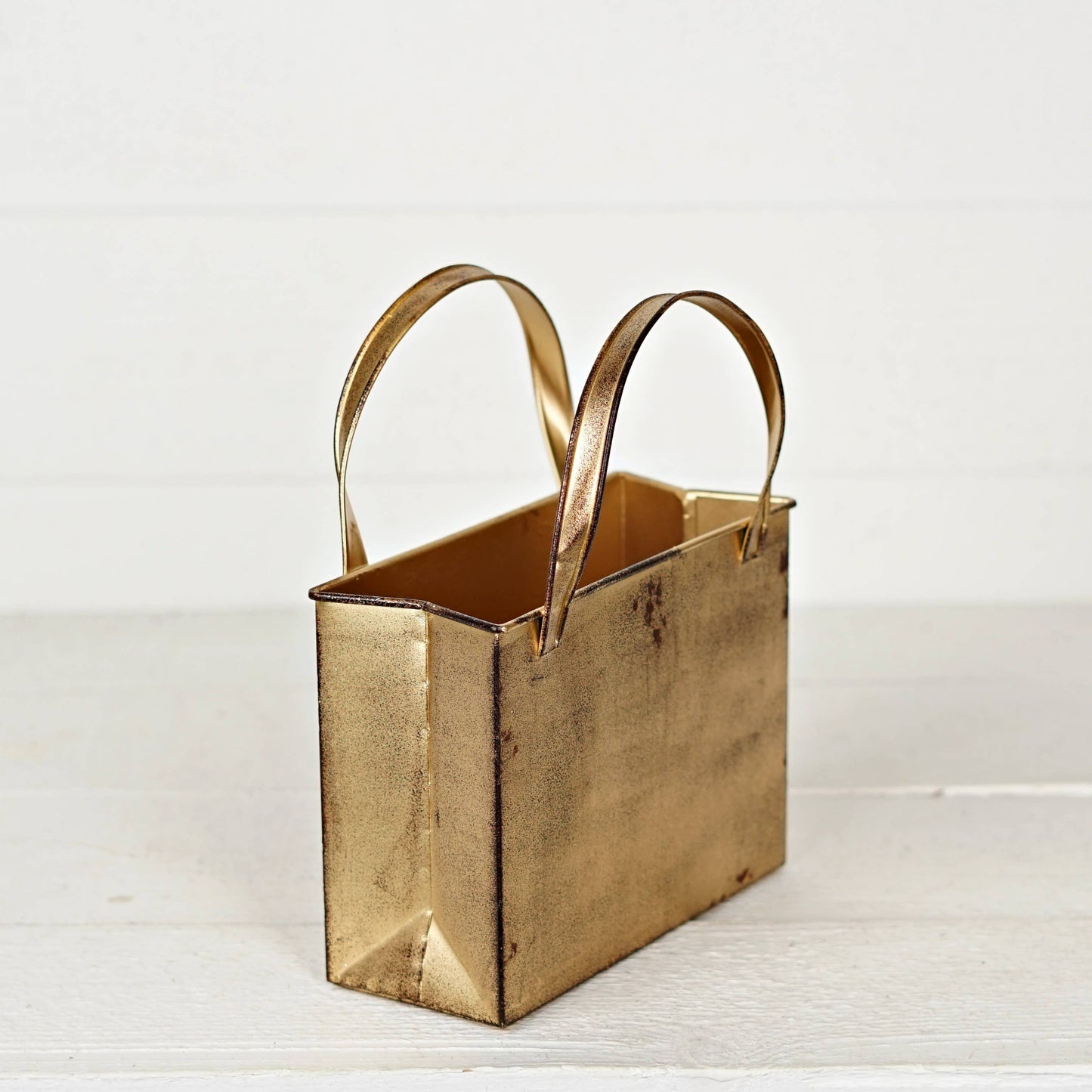 570505- Distressed Metal Tote Bag-10Hx8Wx4T-Antique Gold-