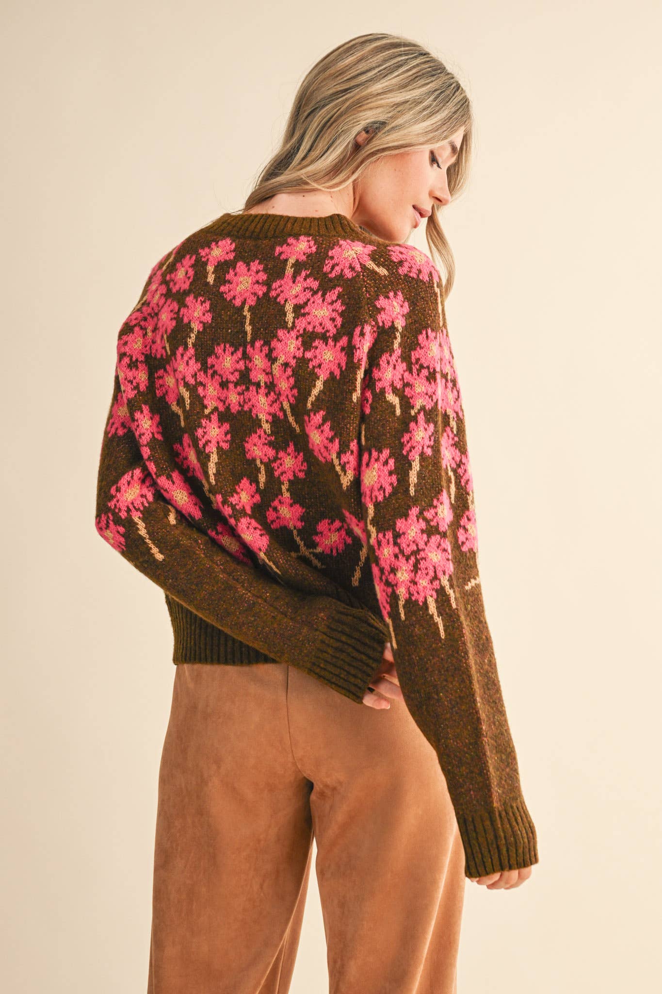 FLORAL KNIT BUTTON DOWN SWEATER CARDIGAN MSW11238