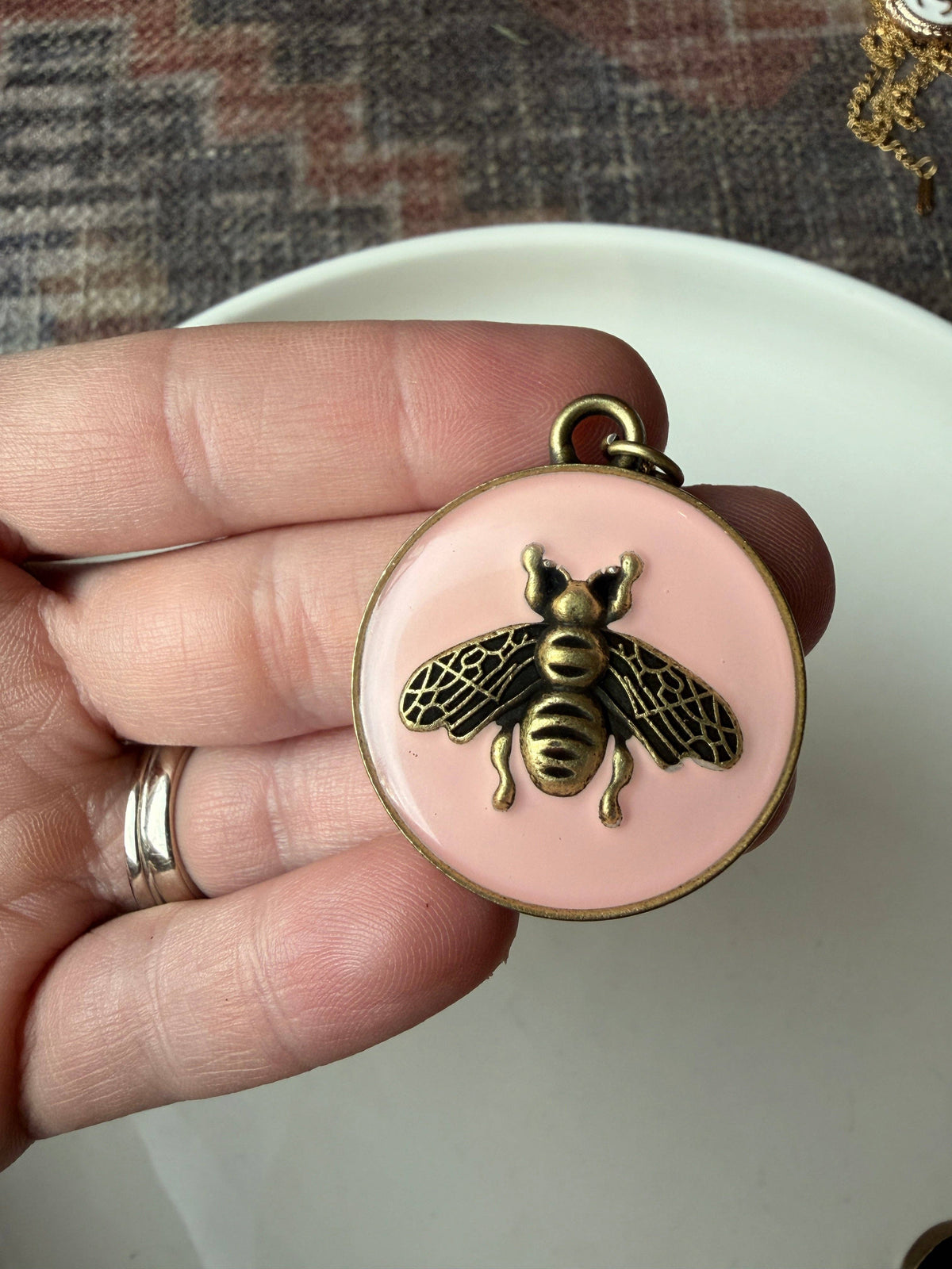 Upcycled Gucci XL Pink Bee Pendant Necklace