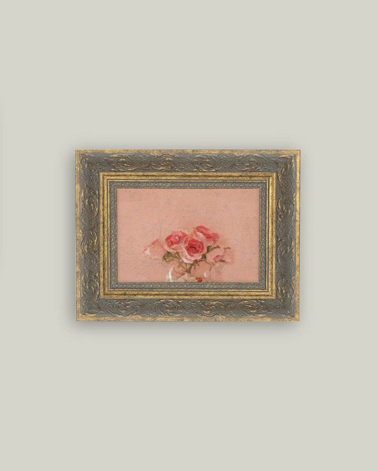Pink Roses Framed Antique Art