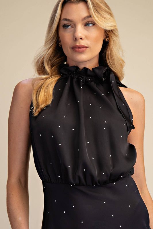 Ruffle Tie Neck Sleeveless Midi Dress