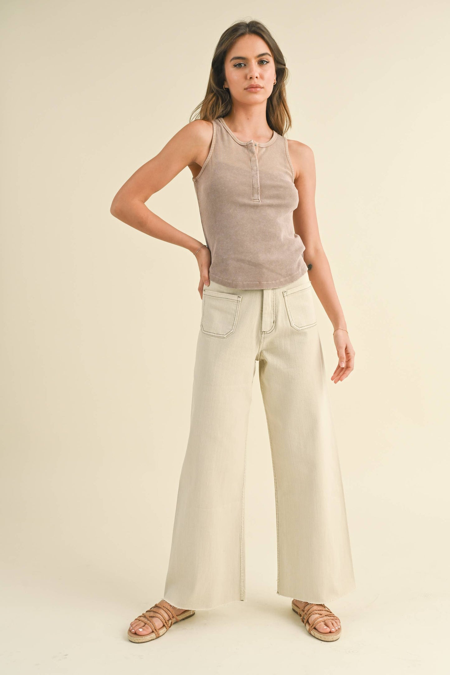 MMP1913 STRAIGHT WIDE LEG PANTS WITH FRONT POCKET