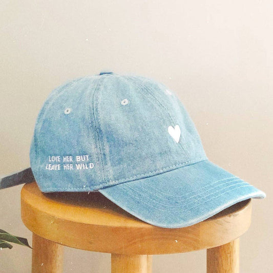 Denim Dad Hat - Embroidered Heart Cap