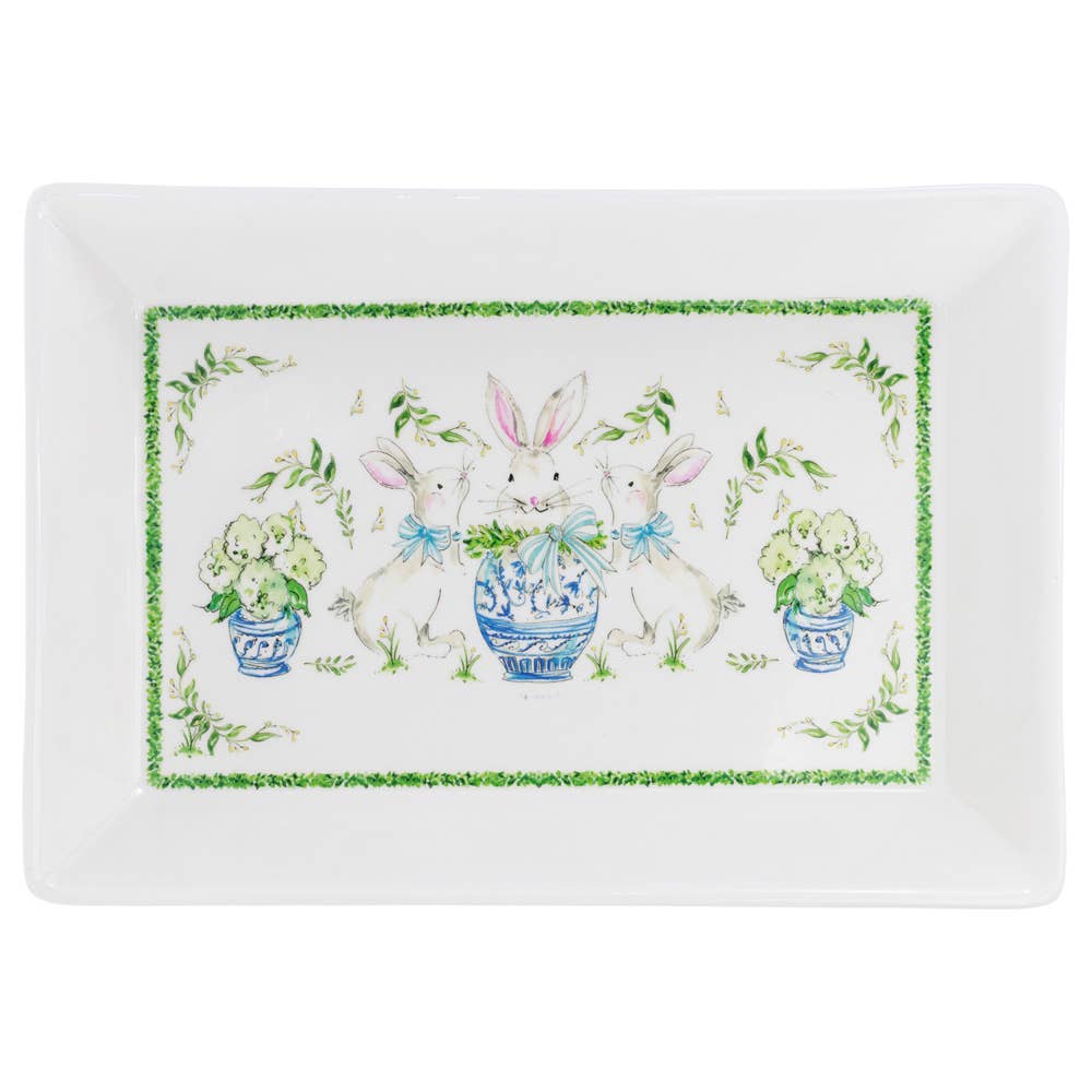 Boxwood Bunny Ceramic Serving Platter Rosanne Beck