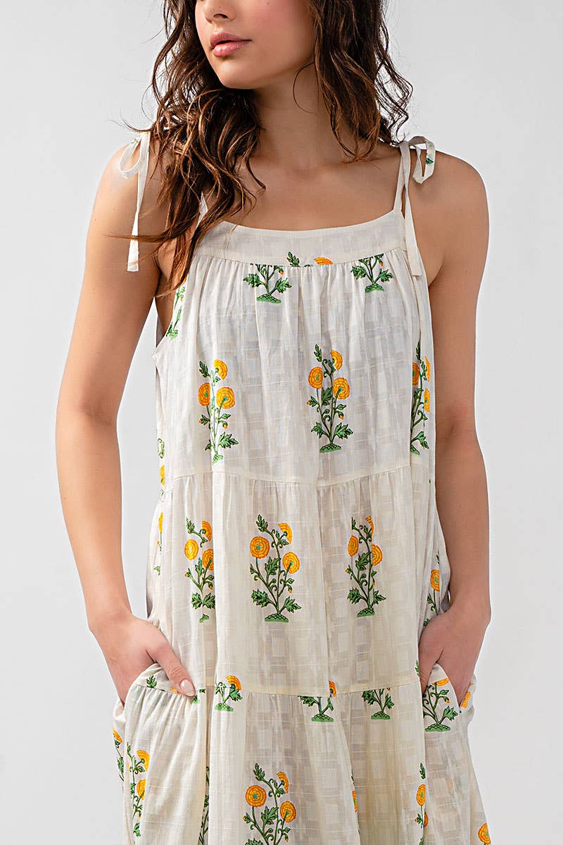 Romantic Tiered Floral Cotton Maxi Dress Maxi Dress