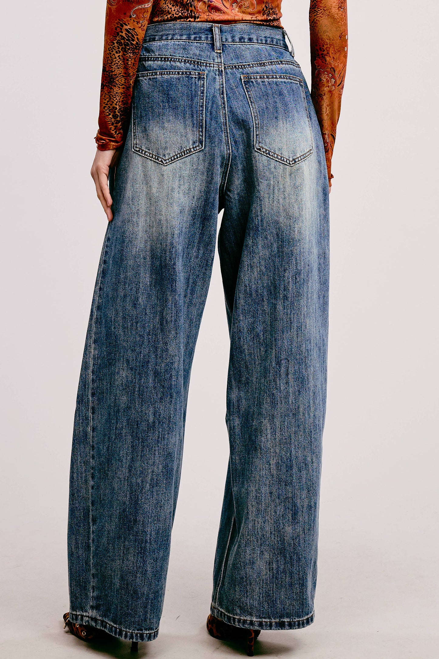 Stonewash Wide Leg Baggy Denim Jeans