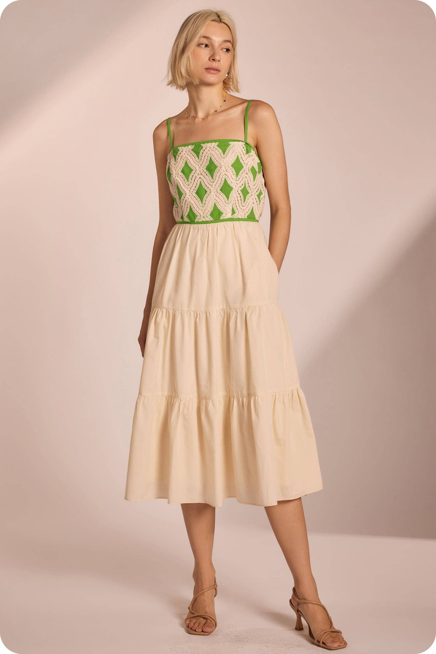 Contrast Diamond Crochet Midi Dress