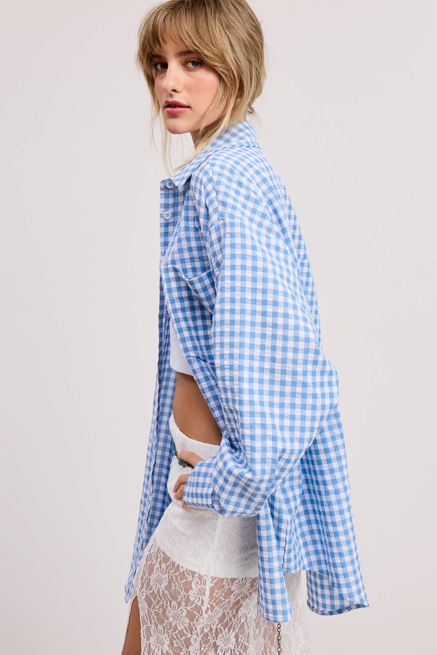 Oversized Gingham Button Down Shirt