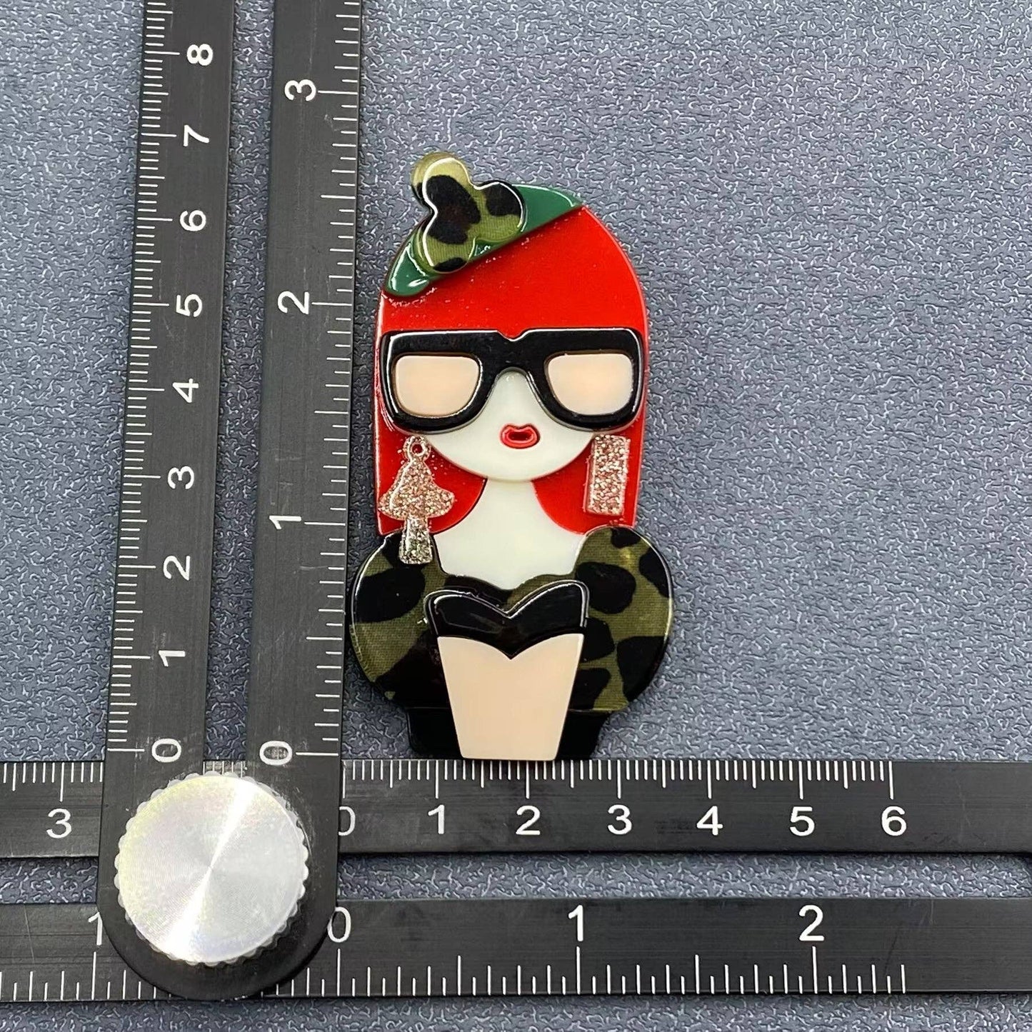 Red Hair Girl Acrylic Brooch