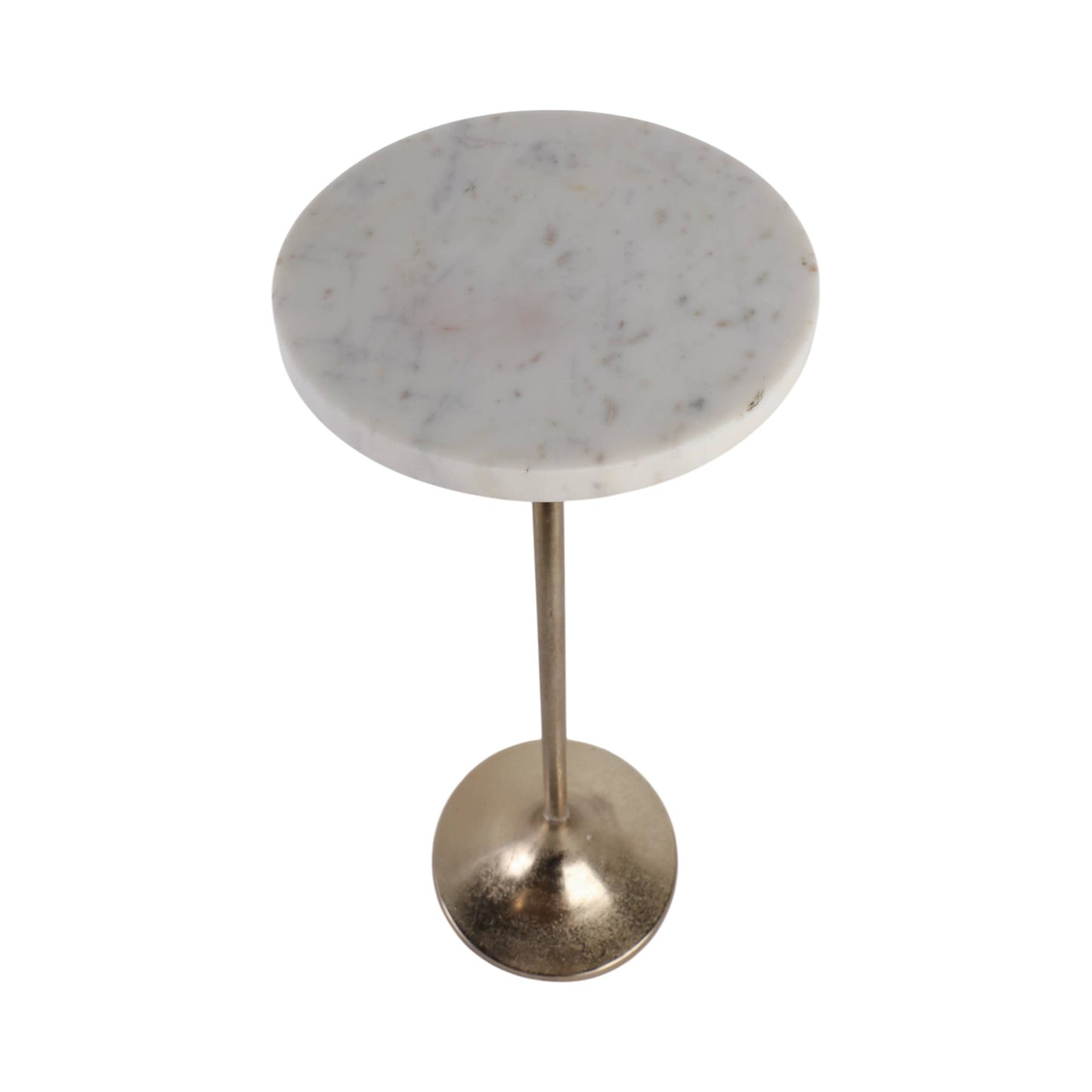 27X10" Marble Top Drink Table, White/Gold, Novelty, 27"H,