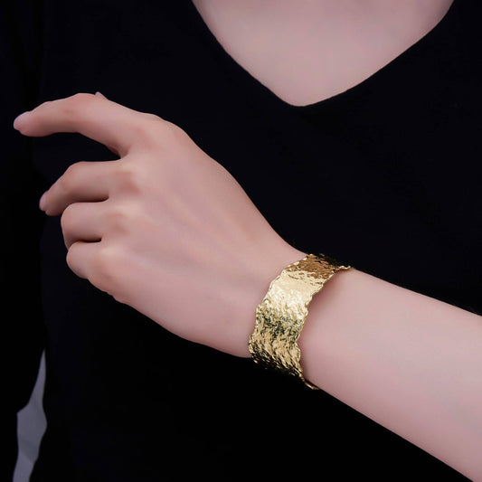 Wide Hammered Molten Geometric Cuff Bracelet