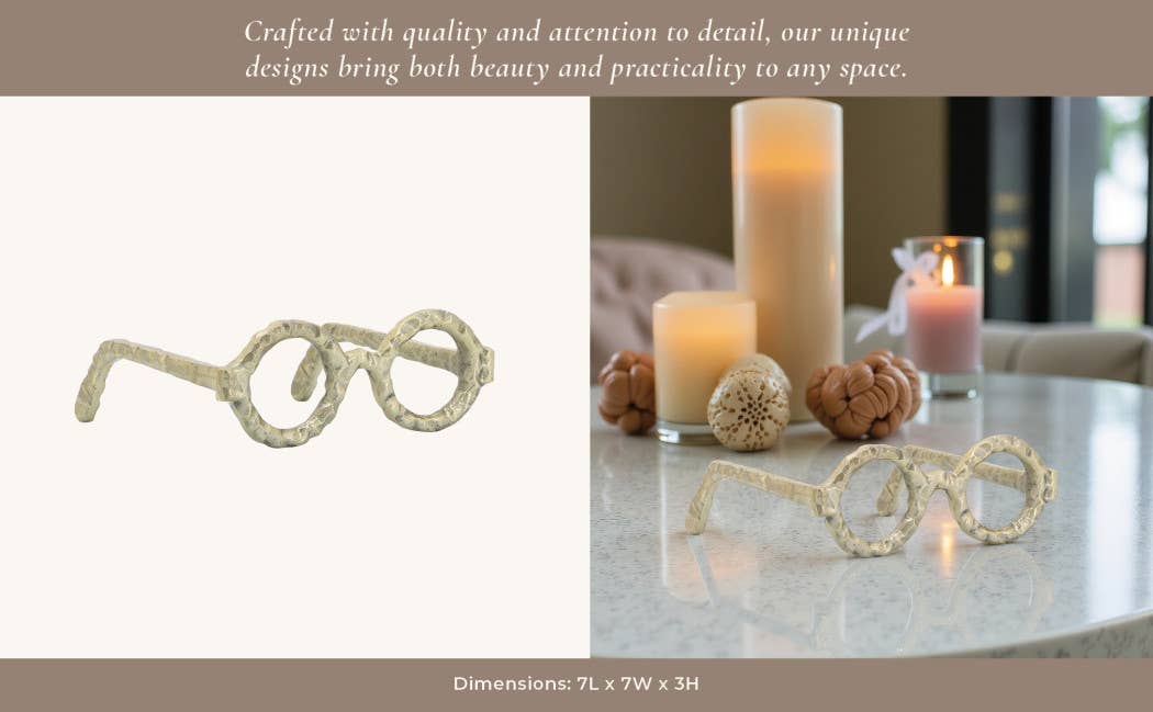 Gold 7 in. Metal Abstract Round Glasses Sculpture