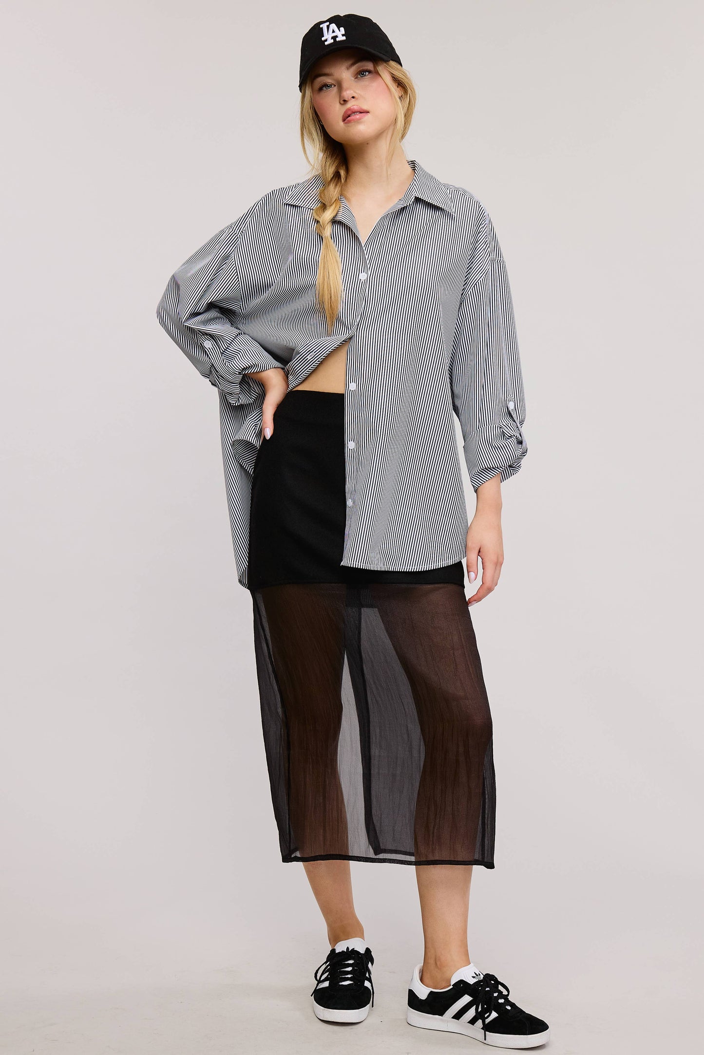 Oversized Stripe Long Sleeve Button Down Shirt