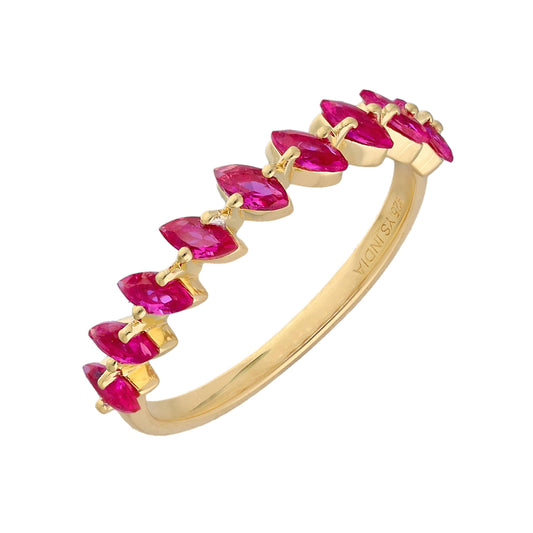 Lab Created Ruby Ring Set of 3 - 14K Gold Plated Silver