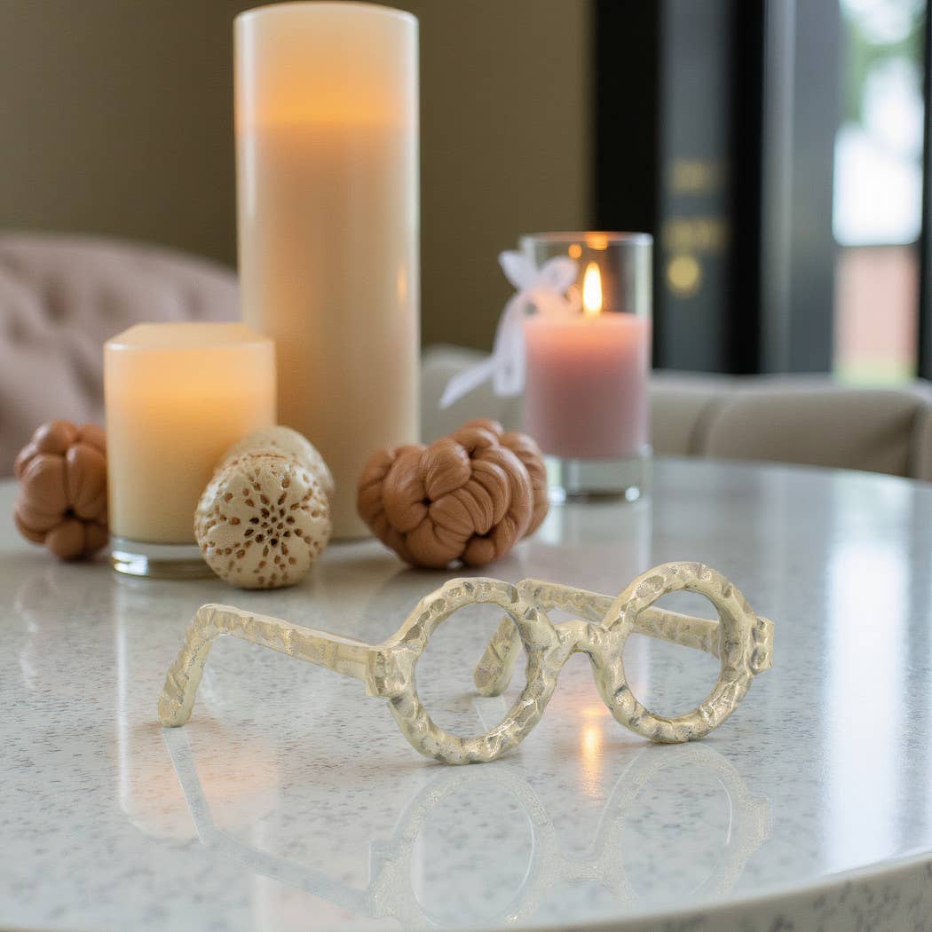 Gold 7 in. Metal Abstract Round Glasses Sculpture