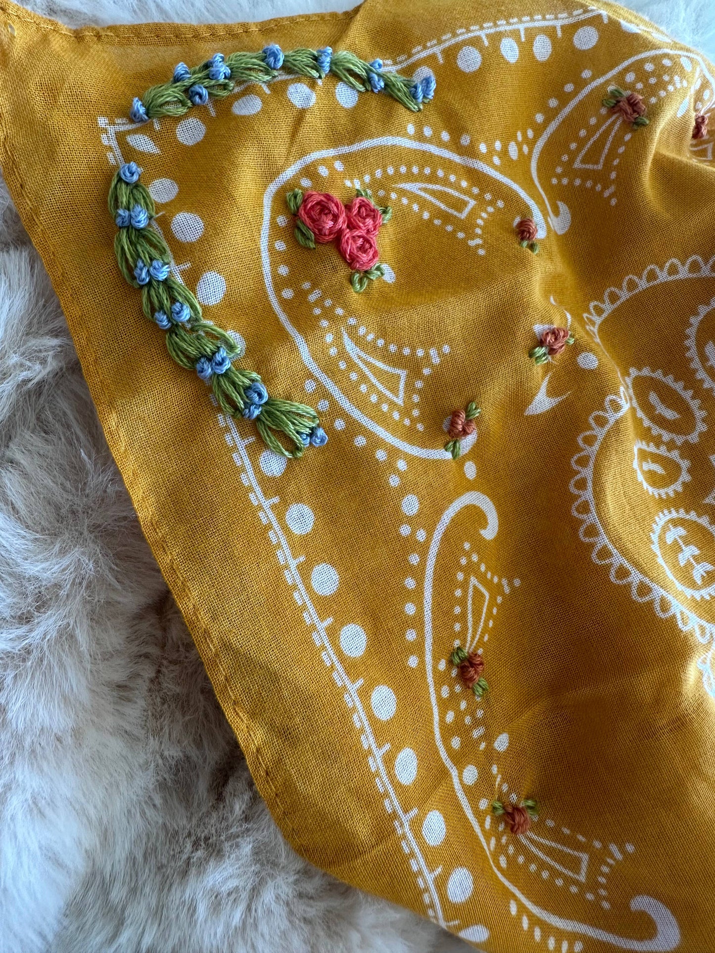 Yellow Bandana With Floral Embroidery
