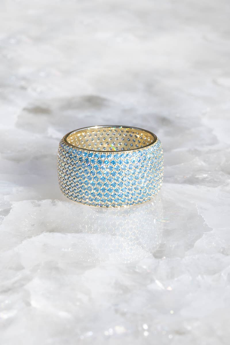 BILLIONAIRE RING- AQUAMARINE CIGAR BAND RING + 14K GOLD VERM