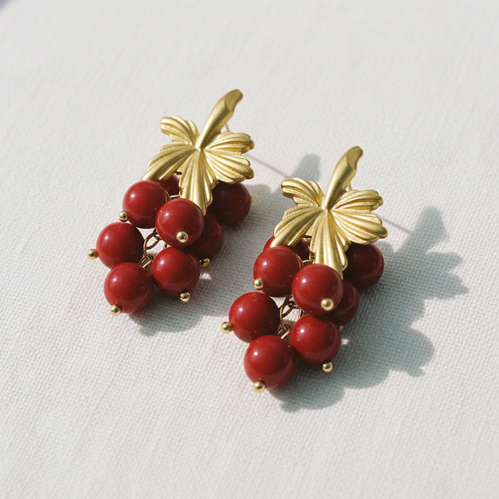 Burgundy Beaded Grape Cluster Drop Earrings