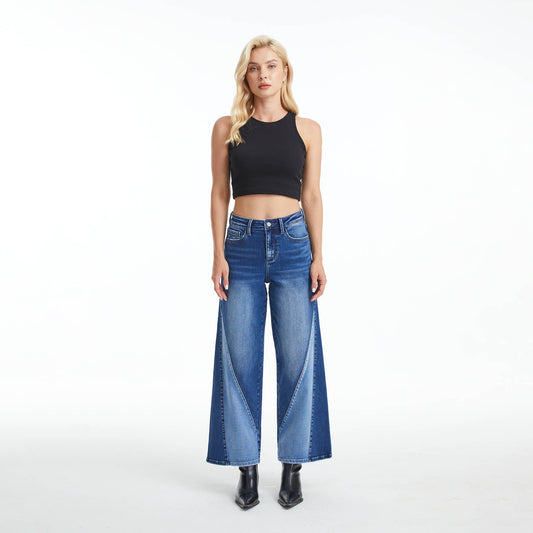 HIGH RISE TWO-TONES WIDE LEG JEANS