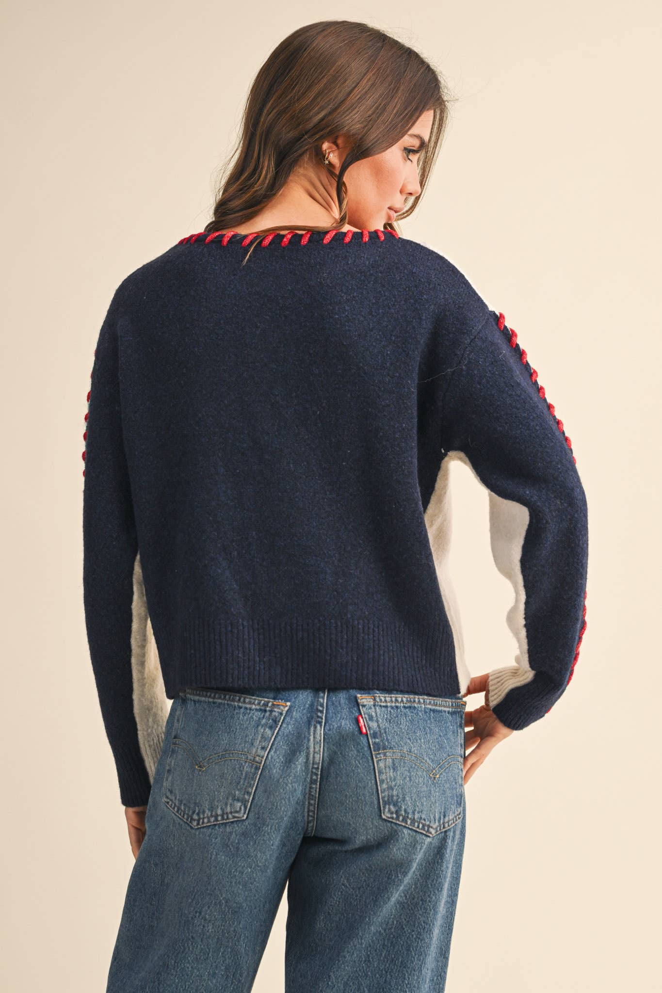 WHIP STITCH TWO-TONE SWEATER