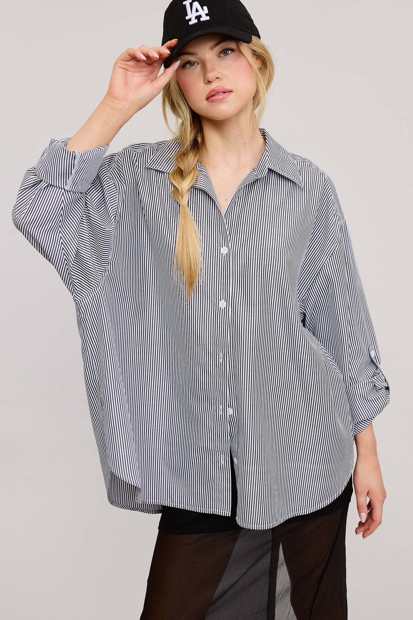 Oversized Stripe Long Sleeve Button Down Shirt