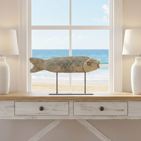 Faux-Wood Vintage Style Decorative Fish Accent
