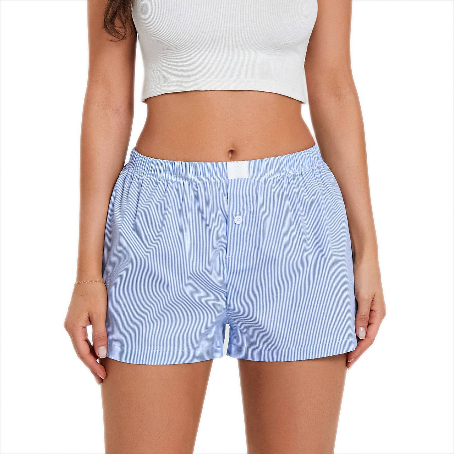 SPECIAL - Gingham Pull-On Boxer Shorts - Light Blue I S & M