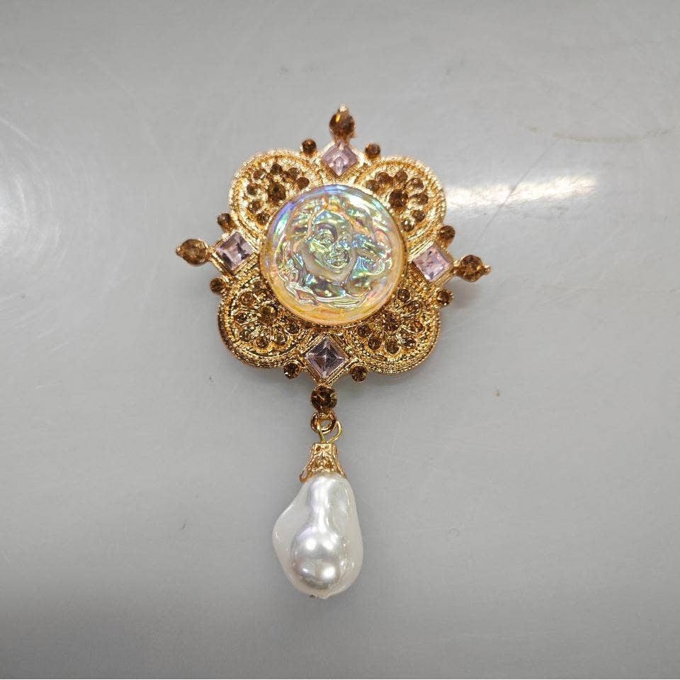 Baroque Metal Enamel Brooch Vintage Palace Badge Pin