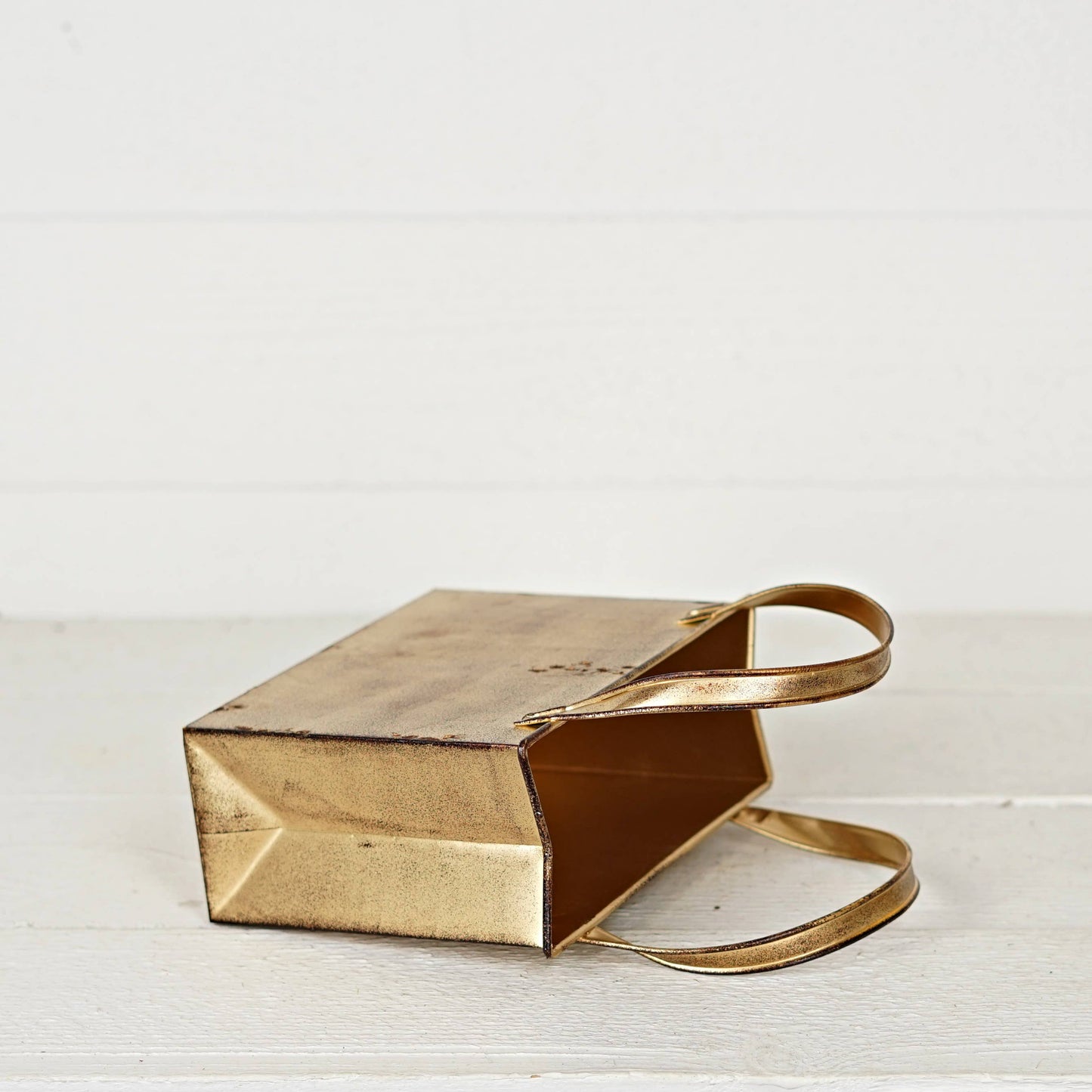 570505- Distressed Metal Tote Bag-10Hx8Wx4T-Antique Gold-