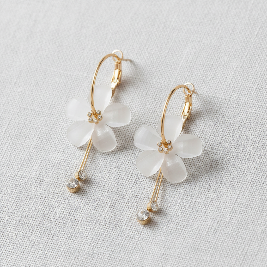 Glass Petal Flower Tassel Earrings