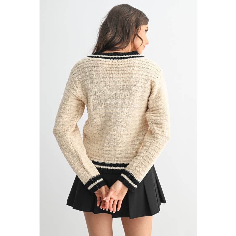 Classic Knit Cardigan Wtin Contrast Trim