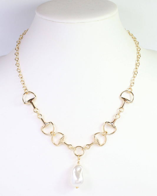 Winx Pearl and Horsebit Necklace Gold