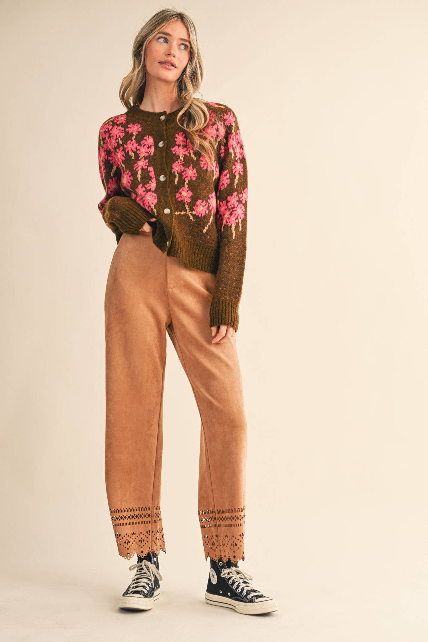 FLORAL KNIT BUTTON DOWN SWEATER CARDIGAN MSW11238