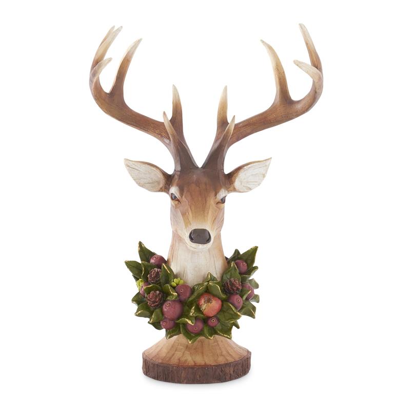 18.5 in. Resin Woodgrain Deer Bust w/ Wreath