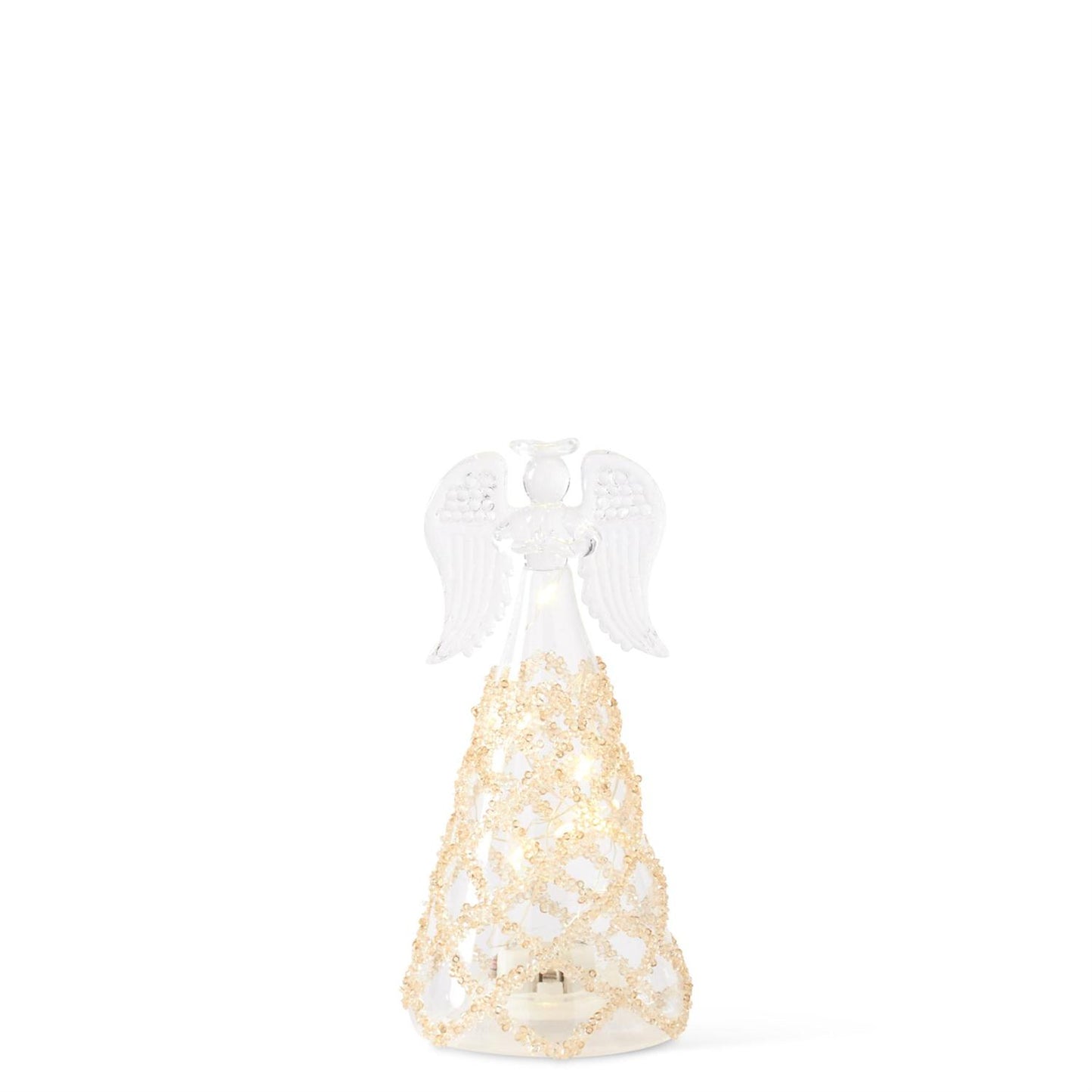 Set of 3 Glass Lattice Gold Bead LED Tall Angels w/ Timer