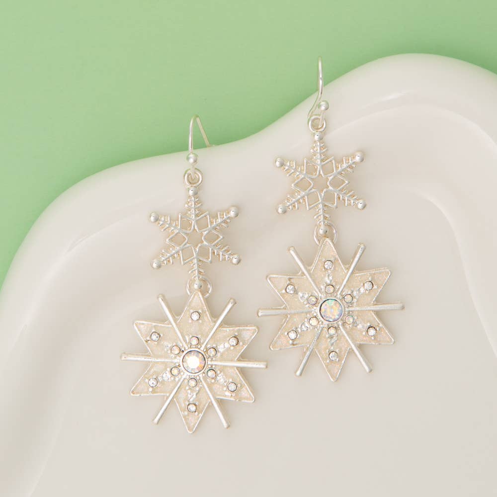 Christmas Crystal Snowflake Dangle Earrings