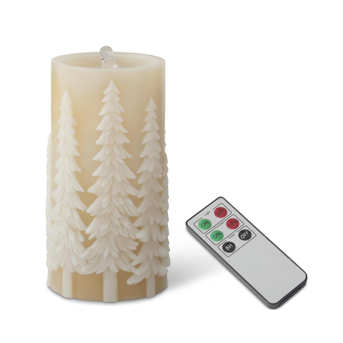 7.75 Inch Tan Embossed Trees 7.75" LED Water Candle w/ timer